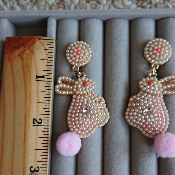 Bunny Rabbit Beaded Dangle Earrings for Easter - Picture 7 of 8